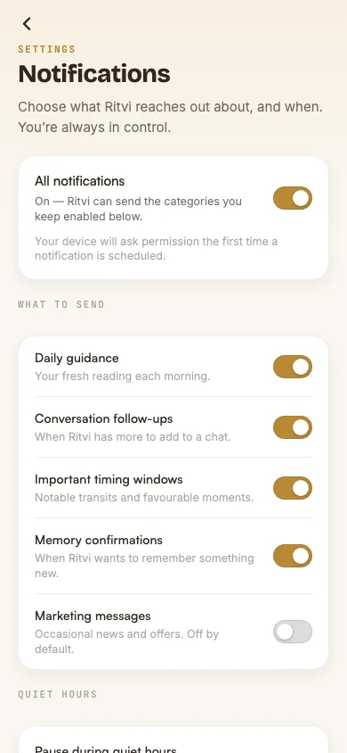 Notification settings screen